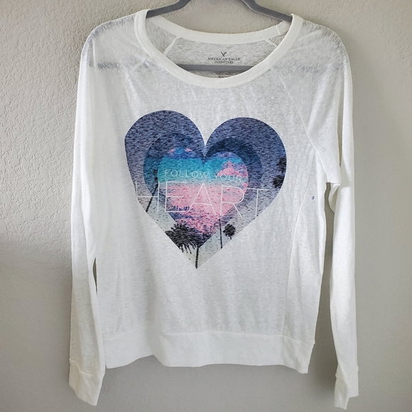 American Eagle Outfitters Tops - AEO follow your heart graphic print burnout tee NWT